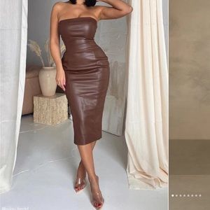 MESHKI Faux Leather Midi Dress